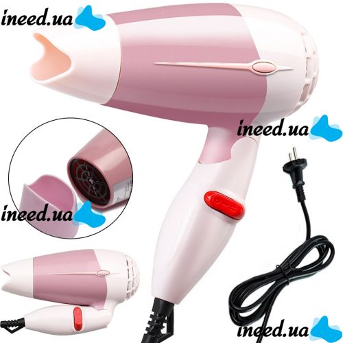 Складаний дорожній фен PRO BaByliss Coco 1000w для укладання і сушіння волосся зі збірною ручкою, насадкою концентратором і терморегулятором Рожевий
