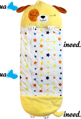 Sleeping Bag with Pillow for Children Happy Nappers Doggy 3 in 1 Children's Sleeping Bag 130X50 cm Cocoon Transformer, Pillow Toy with Zipper Yellow