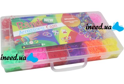 A set of elastic bands for weaving bracelets Band Accessory Case NR-2 set with a hook and holder for needlework and creativity 1500 pieces in a case from 3 years old
