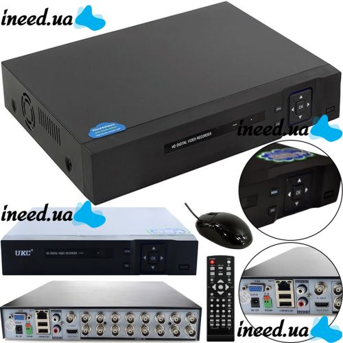 Wired DVR UKC CAD 1216 AHD 16 Channel, Network IP Recorder for 16 Cameras for Video Surveillance and Camera Control Black