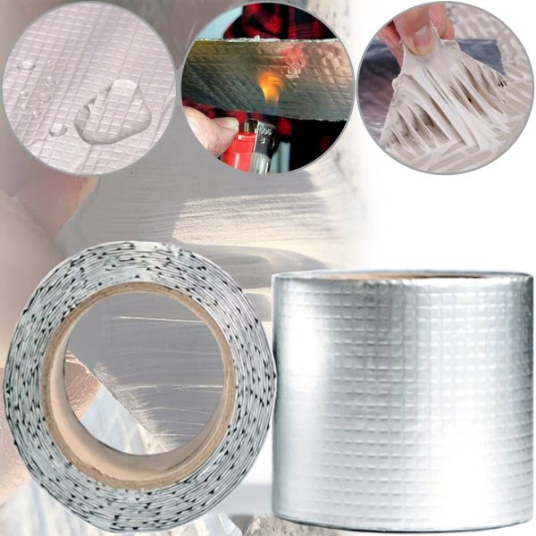 Сверхпрочная клейкая лента с алюминиевым покрытием Butyl Self-Adhesive 1.2мм х 5см х 10м, Алюминиевая водостойкая липкая фольга скотч 10 м Серебристая