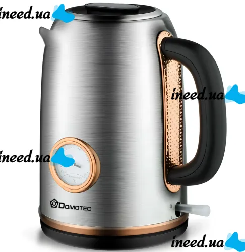 Electric kettle Domotec MS-7849 for 1.7L tabletop disk electric kettle Domotec 2200W with thermometer and automatic unplugging