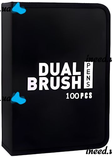 Набір акварельних маркерів-лінерів для малювання Dual Brush 100 шт комплект двосторонніх скетч маркерів кистей на водній основі в пеналі 100 кольорів