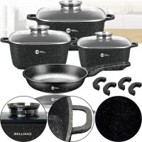 Кухонний набір посуду Bellmax Cookware Set BM - 132 3 казана і сковорода для приготування їжі , каструлі з кришками і гранітним покриттям 9 предметів