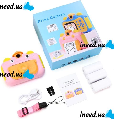 Дитячий фотоапарат з миттєвим друком фото Kids Print Camera Pink цифрова камера Полароїд на акумуляторі для дітей від 6 років 12МП 1080HD рожева