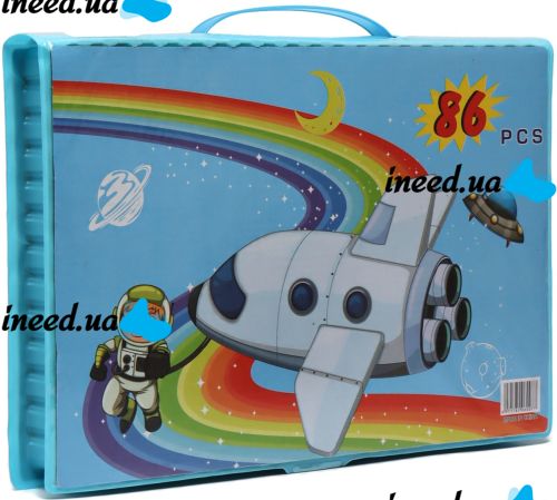 Художній набір для творчості Art Set 86 предметів, дитячий комплект маркерів, олівців і фарб в кейсі для малювання від 3-х років Синій