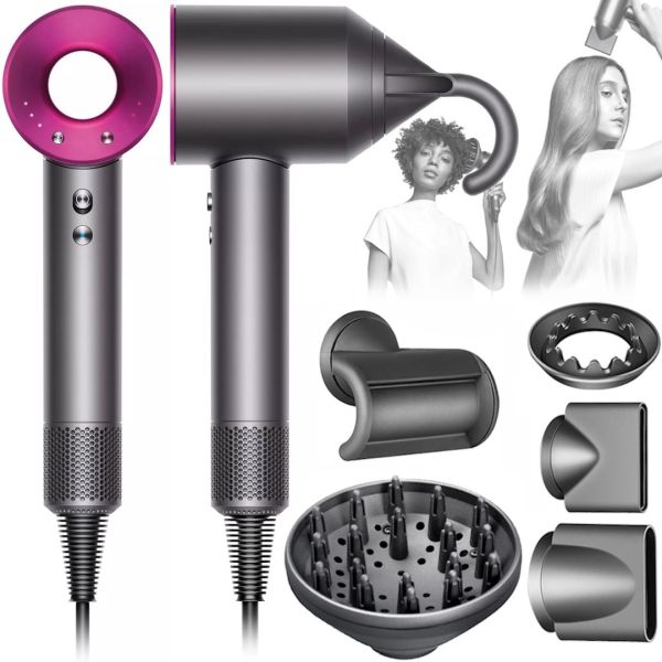 Фен для укладання і сушіння волосся Super Hair Dryer Supersonic HD07 5 в 1 стайлер зі змінними магнітними насадки, захистом від перегріву і турборежимом 1600 W Рожевий