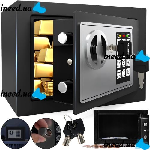 Electronic safe Malatec S8799 with 2 keys for storing money and valuables, furniture mini safe with electronic code and key Black