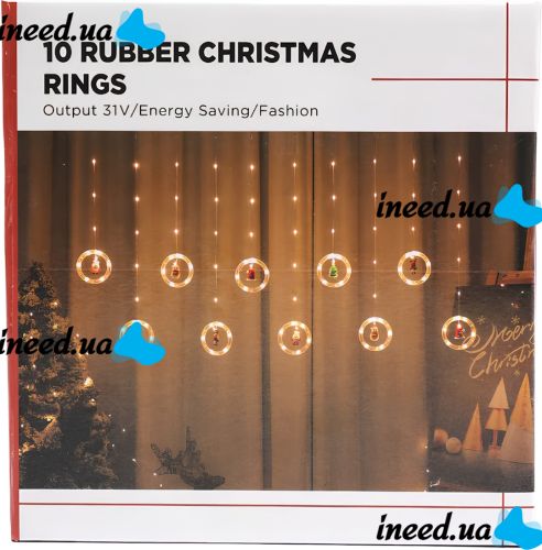 Внутренняя цветная гирлянда штора Xmas Фигурки в кольце 3 м 110 LED диодов M, светодиодная мультицветная RGB гирлянда-занавес на окно 3мх70см 220V