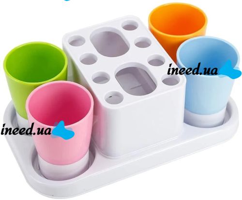 Органайзер для зубних щіток з дозатором пасти Happy Family Wash Gargle Suit RY-808 настільний тримач підставка на 4 склянки для аксесуарів Білий