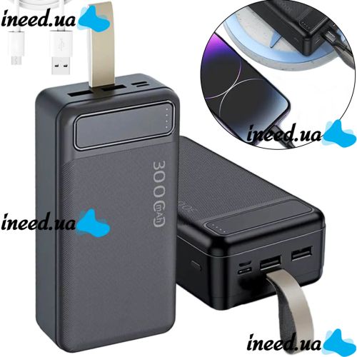 Портативний зарядний пристрій Power Bank Awei P7k 30000 mAh Повербанк, портативний зовнішній акумулятор батарея з індикатором і кабелем для телефону