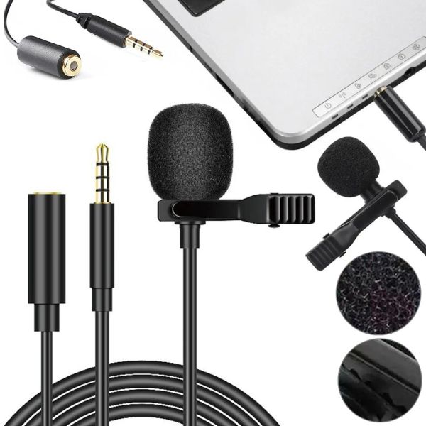 Microphone Lapel for Lavalier Micro Phone JH-043-A 3.5AUX Wired Chest Lapel with Clip Clip and Headphone Jack Black