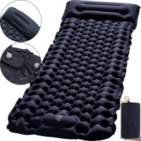 Надувной туристический матрас с подушкой Outdoor Sleeping GS-710 со встроенным насосом, Каремат 190x60x5см с подголовником для кемпинга SD-01 Черный