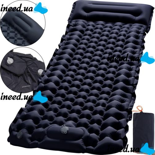 Надувной туристический матрас с подушкой Outdoor Sleeping GS-710 со встроенным насосом, Каремат 190x60x5см с подголовником для кемпинга SD-01 Черный