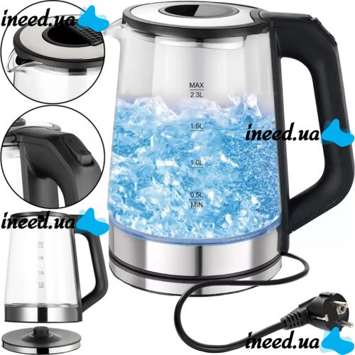 Electric glass kettle BITEK BT-7846 2.3 liters, Desktop electric kettle BITEK BT7846 2000W with automatic disconnection from the mains Black