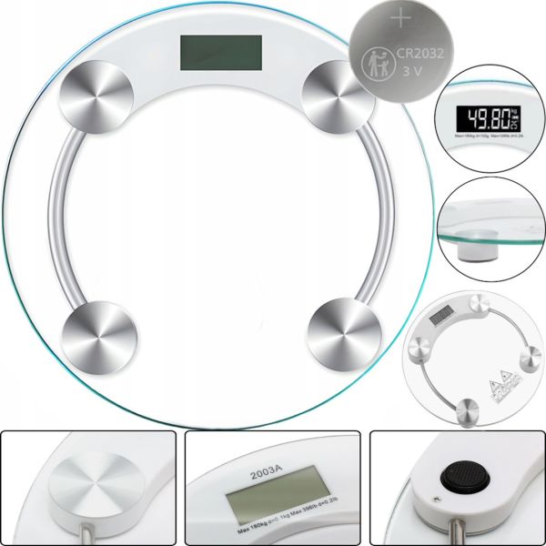 Электронные напольные весы Domotec MS-2003A до 180 кг, Круглые стеклянные весы с Led дисплеем домашние для взвешивания шаг 0.1 кг MS2003A Прозрачные
