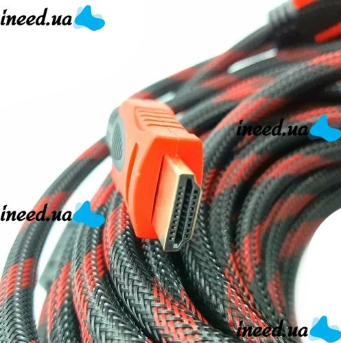 Усиленный кабель Hdmi to Hdmi 10м 1080p в обмотке Кабель-удлинитель HDMI-HDMI 10m 10 m, 10 м для монитора и телевизора в оплетке Черно Красный