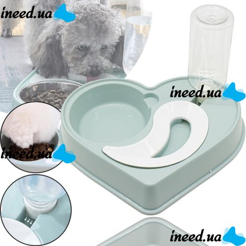 Годівниця з поїлкою для домашніх тварин Dog & Cat bowl 2в1 500мл, Миска зі сталі з автоматичним диспенсером для води для собак і котів синя