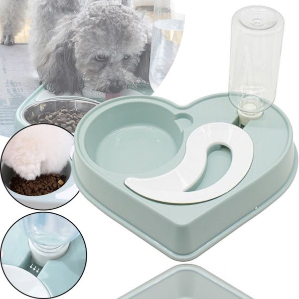 Кормушка с поилкой для домашних животных Dog & Cat bowl 2в1 500мл, Миска из стали с автоматическим диспенсером для воды для собак и котов Синяя
