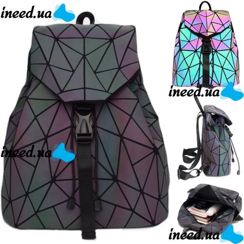 Bao Bao Geometric Issey Miyake triangles women's glowing holographic fluorescent chameleon backpack, Fashionable Bao Bao Geometric Briefcase