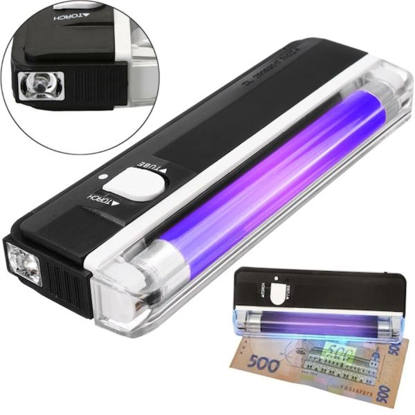 UV Portable Handheld Currency Detector DL01 DL-01, Pocket Detector for Verifying the Authenticity of Banknotes and Banknotes with a Flashlight Black
