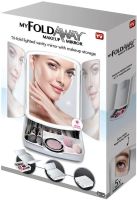 Desktop Triple Mirror with Magnification My Fold Away MA-17 Cosmetic Organizer for Storing Cosmetics and Battery-powered Makeup Backlight