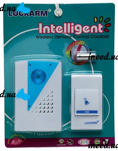 Дверний дзвінок Luckarm Intelligent D006 від розетки 220V бездротова кнопка передавач сигналу і приймач від мережі на 38 мелодій для вхідних дверей до 100 м