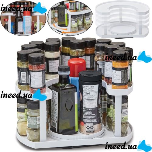 Спецовница Spice Spinner Organizer ZB-918 дворівневий поворотний органайзер полиця для зберігання спецій, підставка стелаж для приправ і соусів