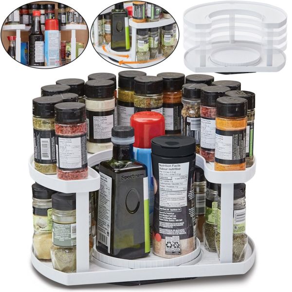 Спецовница Spice Spinner Organizer ZB-918 двухуровневый поворотный органайзер полка для хранения специй, подставка стеллаж для приправ и соусов