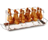 Підставка для приготування курячих ніжок A-Plus Barbecude KF-0982 універсальна стійка з піддоном для духовки та гриля, решітка з нержавіючої сталі