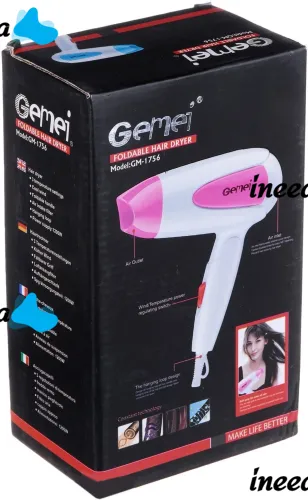 Складаний дорожній фен GEMEI GM-1756 Pink портативний для укладання і сушіння волосся зі збірною ручкою, насадкою і терморегулятором 1200W Рожевий