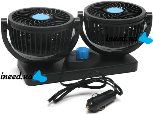 Автомобильный вентилятор салона Mitchell HX-T303 12V 4" охлаждающий двойной мини-вентилятор с регулятором скорости от прикуривателя в машину Черный