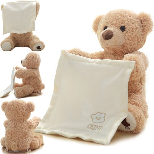 Soft Children's Toy Peekaboo Bear Teddy Bear 33 cm Musical Interactive Playing Hide-and-seek Talking Bear from 6 months Old Peekaboo Beige 