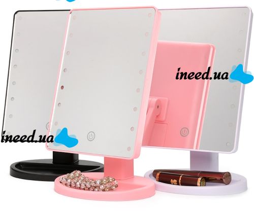 Косметическое сенсорное зеркало для макияжа Magic MakeUp Mirror вращается на 180 настольное зеркало на подставке с подсветкой 22 LED USB Розовое