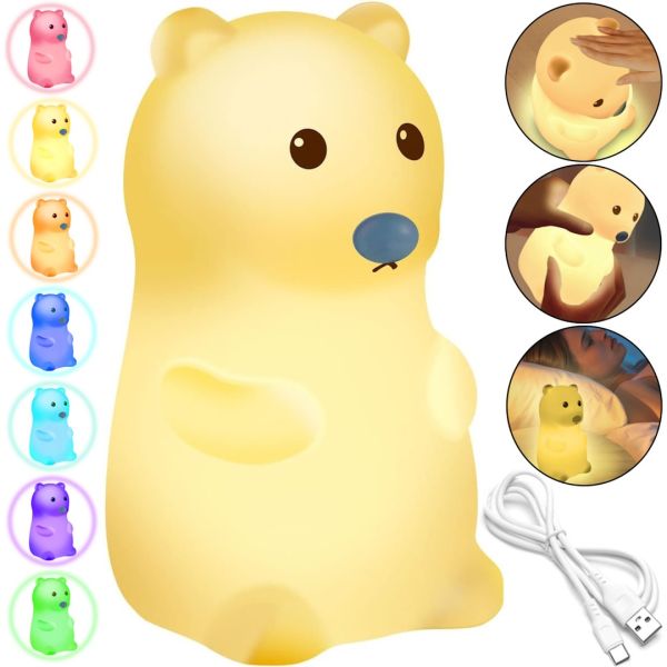 Desktop Silicone Night Light Bear Bear Silicone Night Light DC-7653 Children's Rechargeable Lamp with RGB Backlight and USB Touch Sensor