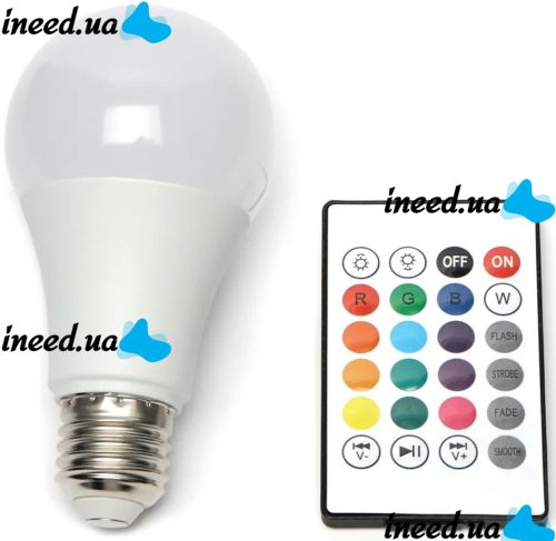 Світлодіодна LED лампа Anslut Standard Bulb MAG-719 розумна кольорова RGB лампочка 16 кольорів з патроном E27 регульованою яскравістю і пультом ДУ 9W