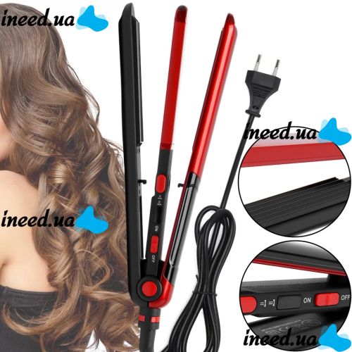 Curling iron styling tongs Domotec MS-4909 2 in 1 iron corrugation for straightening and volume of hair, ceramic device for leveling MS4909 Red