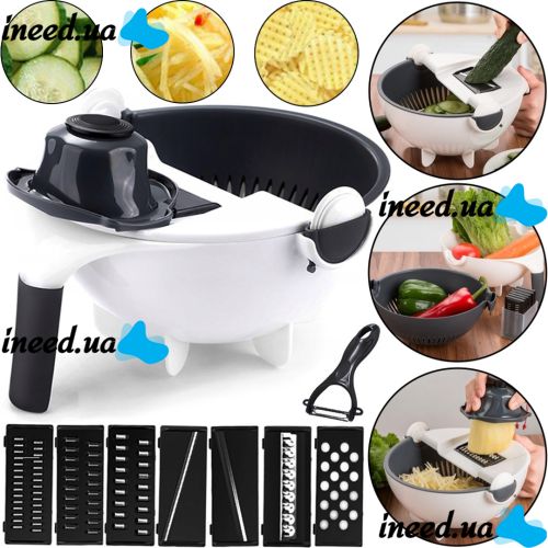 Vegetable Slicer Wet Basket Vegetable Cutter 9 in 1 set of nozzles for slicing vegetables and fruits, manual rotating grater-vegetable slicer multi-slicer with basket