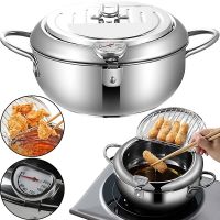 Fryer Pot 2.2L Deep Fryer with Oil Thermometer and Oil Drain Pan Deep Fryer Pan with Stainless Steel Lid for Kitchen