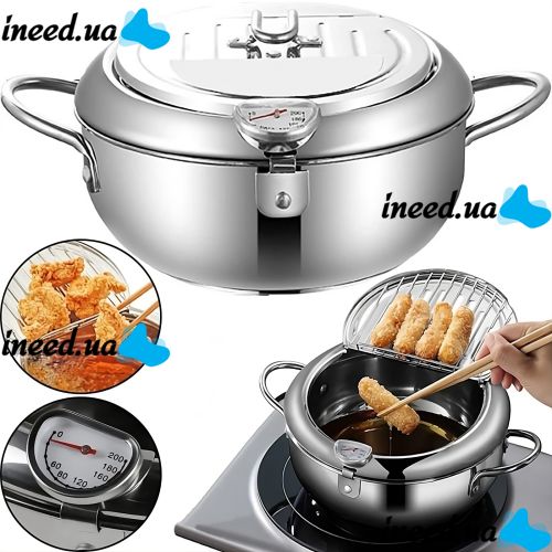 Fryer Pot 2.2L Deep Fryer with Oil Thermometer and Oil Drain Pan Deep Fryer Pan with Stainless Steel Lid for Kitchen