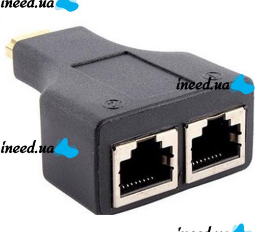 Одноканальний пасивний подвійний перехідник Подовжувач HDMI сигналу-2xRJ45 адаптер Voltronic по UTP кабелю по двом крученим парам до 30м 1080p Чорний