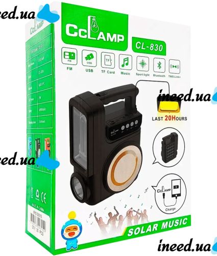 Переносна сонячна станція CcLamp CL-830 акумуляторний LED ліхтар повербанк з лампочкою і FM радіо на сонячній батареї USB Bluetooth Power Bank