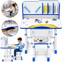 Bambi JU-5129 Convertible Children's Desk and Chair Set—Height-Adjustable Desk and Chair with Shelves and Backpack Holder, 26X-156, Blue
