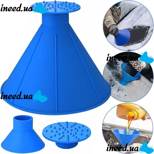 Car Scraper Watering Can for Snow and Ice Glass Snow Loader 3 in 1 Cone Brush Cleaner, Icebreaker for Car Windshield Cleaning Blue