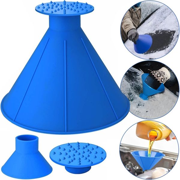 Car Scraper Watering Can for Snow and Ice Glass Snow Loader 3 in 1 Cone Brush Cleaner, Icebreaker for Car Windshield Cleaning Blue