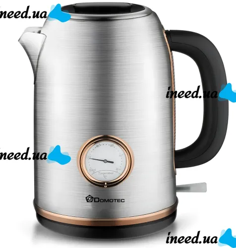 Electric kettle Domotec MS-7849 for 1.7L tabletop disk electric kettle Domotec 2200W with thermometer and automatic unplugging