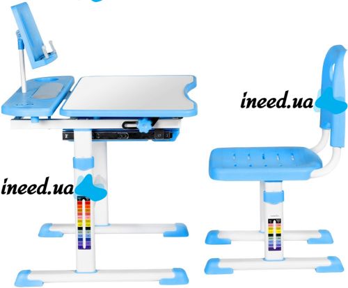 Children's desk with chair Bambi M 4818-4 student desk and chair with adjustable height and stand for books from 3 years old NJ-492 Blue