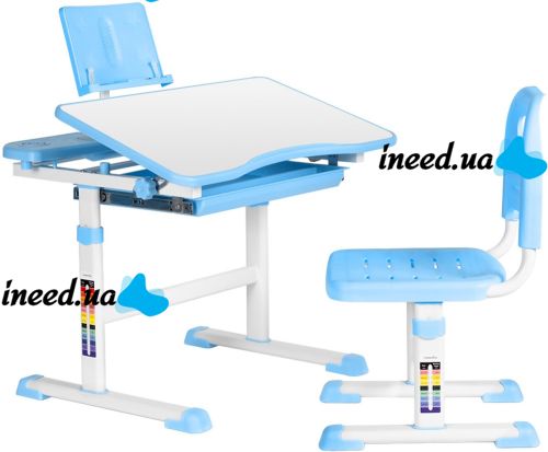 Children's desk with chair Bambi M 4818-4 student desk and chair with adjustable height and stand for books from 3 years old NJ-492 Blue