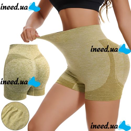 Women's Seamless Lifting Yoga Shorts XZY8855 Stretchy High Waist Push-Up Sport Cycling Shorts for Fitness Yellow S-XXL