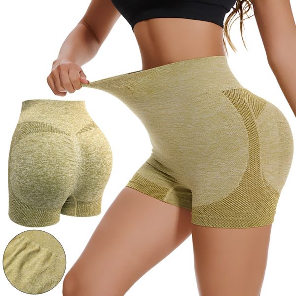 Женские бесшовные шорты Lifting Yoga Shorts XZY8855 утягивающие спортивные велосипедки с высокой талией и эффектом пуш ап для фитнеса Желтые S-XXL